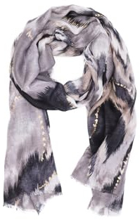 QUEEN HELENA Sciarpa Morbida Leggera Stola Avvolgente Foulard Girocollo a Fantasia Elegante Donna SC026 (Nero)