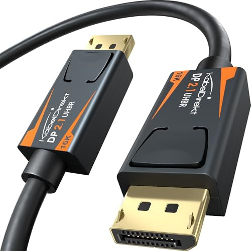 KabelDirekt – Cable DisplayPort 2.1/DP 2.1 – 1,5m – UHBR, DP80 con 80 Gbit/s para PC/Tarjetas Gráficas con FreeSync/G-Sync, Resoluciones y Frecuencias de Actualización: 16K@60Hz, 8K@120Hz, 4K@240Hz
