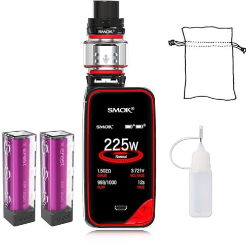Elektronische Zigarette，Smok 225W X priv Kit mit Farbenfroh Screen, 8ml Verdampfer TFV12 Prinz Tank und wiederaufladbaren 2*Batterien, kein Nikotin, keine Flüssigkeit (Schwarz Rot003)