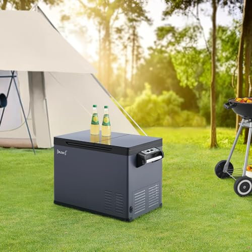 in.tec Auto Kühlbox Alberona Kompressor Kühlschrank 36 L elektrisch Gefrierschrank für Autos und Steckdose 12/24 V Gefriertruhe tragbar Stahl Blaugrau