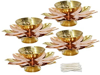 Universal Hub® Öllampe Messing Diya Akhand Aarti Diya Pooja Artikel Mandir Pooja Lampe Raum Dekoration Kleine Metall Öllampe dekorative Pooja Thali Set Indischer Teller indische Hochzeits Dekoration
