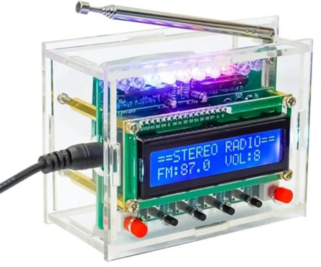 DIY-Radio-Lötset, FM 87-108 MHz Löt-Übungsset, Acryl, klares FM-Radio-Kit mit LCD1602-Display und LED-Lichtern für Elektronik, DIY, Geschenk, STEM Bildung
