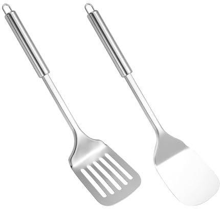 Spatule Cuisine Inox, Spatule Inox Cuisine Argenté, Tournebroche Solide Spatules Ustensiles De Cuisine Inox Pour Ustensiles De Cuisine Antiadhésifs, Lavable Au Lave-Vaisselle, Facile À Nettoyer