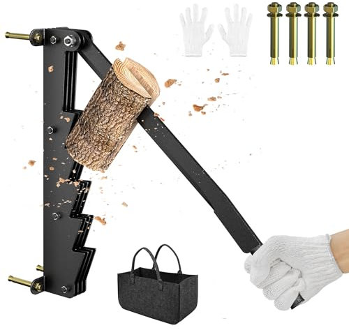 QEENTOE Holzspalter Manuell zur Wandmontage Handholzspalter Anzündholz Spalter Brennholzspalter Wood Splitter Spalter Holz Wandhalterung für Klein & Anzündholz inkl. Handschuhen und Filzkorb