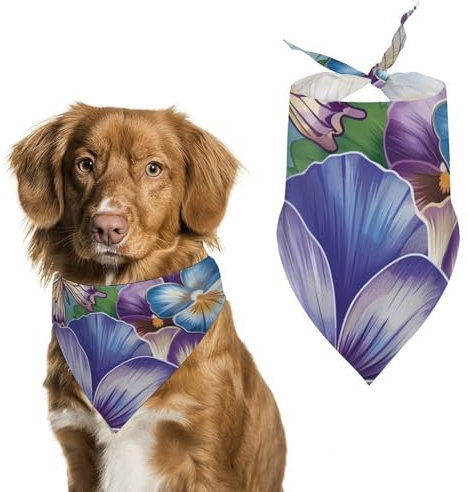 Hund Bandanas Blühendes Stiefmütterchen Und Schmetterling Hundeschal Latztuch Für Haustiere Large: 70 * 30 cm