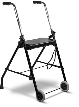 Aidapt Foldable Wheeled Walking Frame with Seat.Lightweight,Height Adjustable,Non-Slip Ferrules,Folds to 13cm Wide,Zimmer,Elderly,Disabled,Mobility Aid,Walker