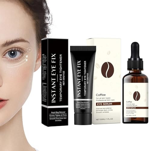 Landrain Augenserum+Augencreme gegen Falten und Augenringe, Caffeine Eye Cream 30g+30ml Augenserum