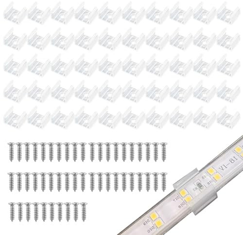 Set di 50 clip e viti per striscia LED da 12 mm, 3,5 x 15 mm, connettori di fissaggio per strisce LED, morsetti di montaggio impermeabili, per fissaggio illuminazione in silicone da 11 mm a 13 mm