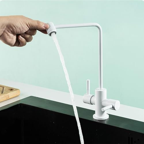 Rubinetto Depuratore Acqua 2 Vie Rotazione a 360° Doppia Maniglia Rubinetto Lavello Cucina Acqua Fredda Singolo Foro,Bianco