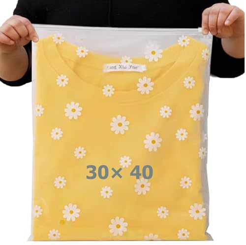 X-YSUNEAS 30x40cm Daisy Frosted Reusable Ziplock Storage Bags 20Pcs Waterproof Floral Print Plastic Organizer Bags for Travel, Clothes, Cosmetics, Shoes Luggage Organisation