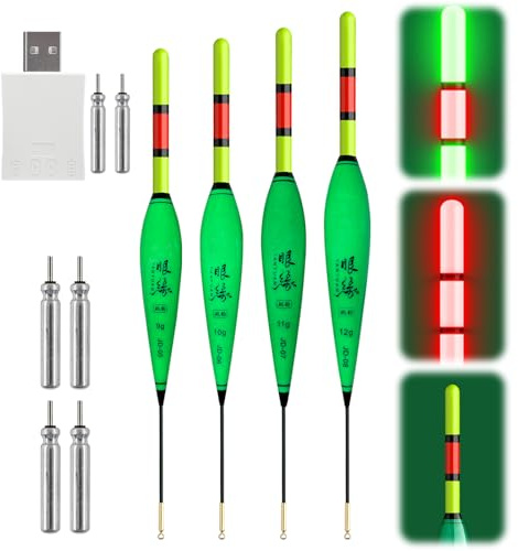 ACAREY LED Posen Angeln Wurfpose mit Bissanzeiger Leuchtposen Angelposen | Farbwechsel Nachtfischboje, Hechtpose 9g/10g/11g/12g mit Batterie Schwimmer Angeln, Angelzubehör