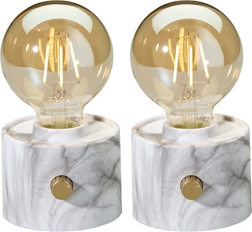 Northpoint Vintage Akku Glühbirne Edison LED Tischlampe USB-C dimmbar mit Drehschalter – moderne Dekoration 2x Marmor