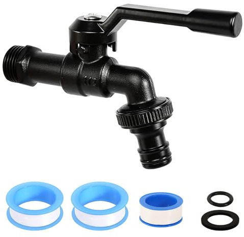 1/2 Zoll Wasserhahn Garten, Rost Frostsicher Wasserhahn Aussen, Messing Kugelhahn Außenwasserhahn mit Schlauchanschlüsse und Rollendichtband für Garten (Schwarz)