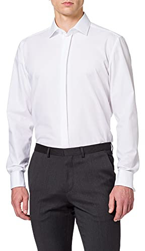 Seidensticker Herren Slim Bügelfrei Kent Langarm Umschlagmanschette Businesshemd, Weiß (Weiß 01), 40 EU