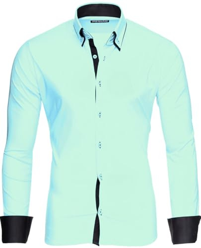 Reslad Herren-Hemd Slim Fit Kontrast Langarm-Hemd Alabama RS-7050