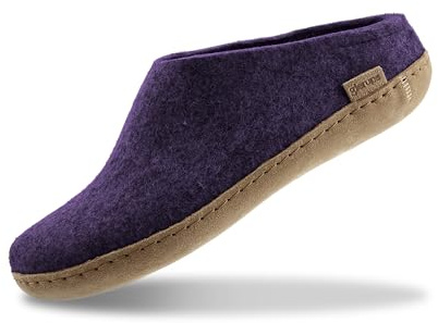 GLERUPS Slip On Slippers Women and Men (Size 2.5) | Purple Unisex Slip-on Wool Slippers with Leather Sole | Comfy Slippers Women Men | Cosy Gents and Ladies Slippers