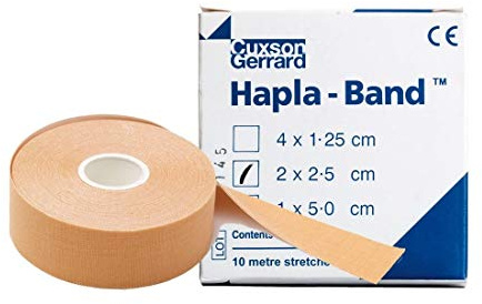 HAPLA-BAND 2.5cm x 10m (2 ROLLS) Flesh coloured, thin hypoallergenic bandage, has elastic warp threads which allow the bandage to stretch