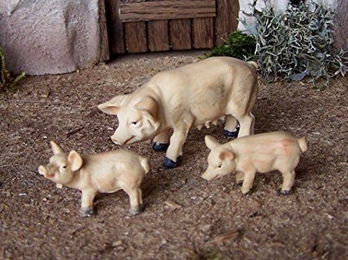 Schweine, 3 Teile Set, aus Polyresin, handbemalt. Größe 3x6 cm. Krippenfiguren.