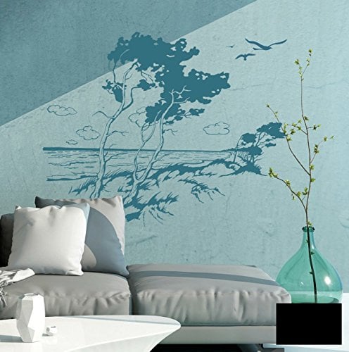 Wandtattoo Wandaufkleber Strand Windflüchter Maritime Landschaft M1483 - ausgewählte Farbe: *Schwarz* ausgewählte Größe:*L 100cm breit x 78cm hoch