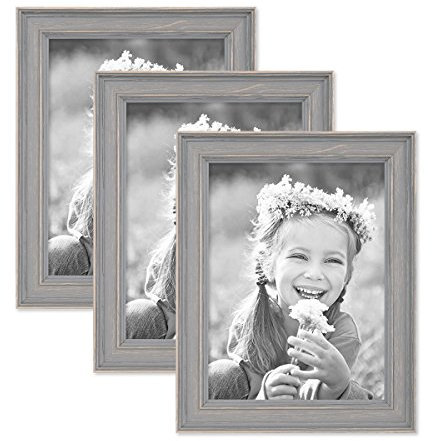 3er Set Bilderrahmen Skandinavischer Landhaus-Stil Grau-Braun 15x20 cm Massivholz mit Shabby-Chic Note/Fotorahmen/Wechselrahmen