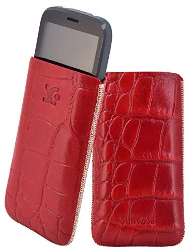 Suncase Original case for Doro 1370 leather case mobile phone case leather case protective case cover flap with pull-out function* in crocodile red