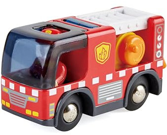 Hape Eisenbahnwelt Feuerwehrauto mit Sirene, Spielfigur &-Fahrzeug, ab 3 Jahren