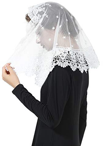 BEAUTELICATE Mantilla Spitzen Katholisch Schal Schleier Stola Schwarz Weiß für Damen Messe Latein Kapelle Kirchliche Hochzeit V105