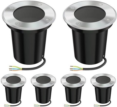 ledscom.de 6 Stück Bodeneinbauleuchte BOLI für außen, IP67, edelstahl, rund, 108mm Ø, 1x GU10 max. 15W