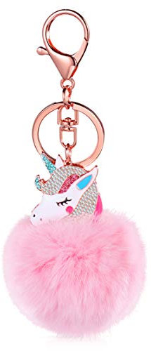 VALICLUD Mignon Pelucheux Licorne Porte-Clés Pom Pom Boule de Fourrure Porte-Clés Doux Moelleux Sac de Voiture Suspendu Pendentif en Peluche Sac à Main Charme de Sac à Main