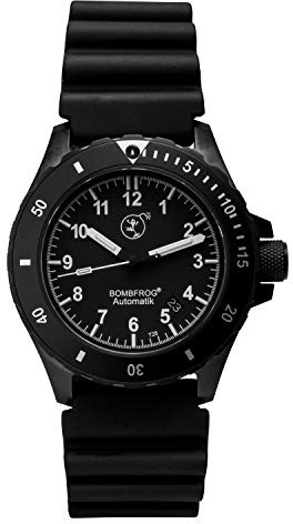 BOMBFROG Taucheruhren Herren BT25 mit im eleganten Militär Uhr-Look, gebürstetes Edelstahlgehäuse mit entspiegeltem Saphirglas