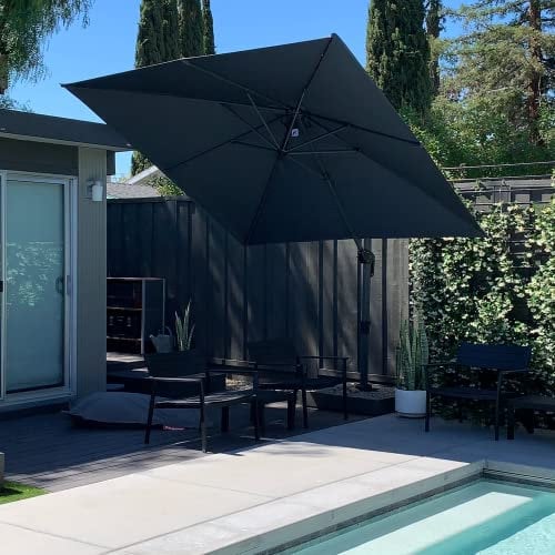 PURPLE LEAF 2.7 X 2.7 M Square Garden Cantilever Parasol, Large Square Patio Umbrella with Crank Handle and Tilt for Balcony and Outdoor, Grey