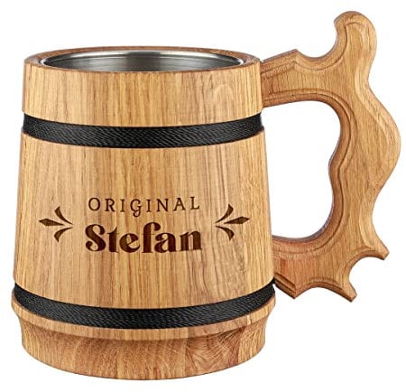 polar-effekt Bierkrug mit personalisierter Gravur - mit Wunschname - 500 ml Volumen - Geschenk für Biertrinker - Naturprodukt 19,5 cm - Geburtstag - Eichenholz - Motiv Original