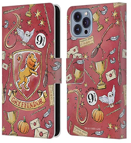 Head Case Designs Officially Licensed Harry Potter Gryffindor Pattern Deathly Hallows XIII Leather Wallet Case Compatible With Apple iPhone 14