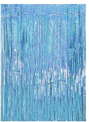 Drucilla Lametta Vorhänge Glitzer, Lamettavorhang Tinsel Glitzervorhang Folienfransen, Metallic Luftschlangen Hintergrund für Partys Foto Geburtstagsdeko Hochzeit -1m x 2m, Sky Blau