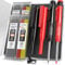 Nicpro 2 Stück Zimmermannsbleistifte mit Spitzer und Kappe, Tischler Bleistifte Set mit 24 Ersatzminen (Rot, Schwarz, Gelb), Druckbleistift Marker, robuste Holzbleistifte-mit Etui