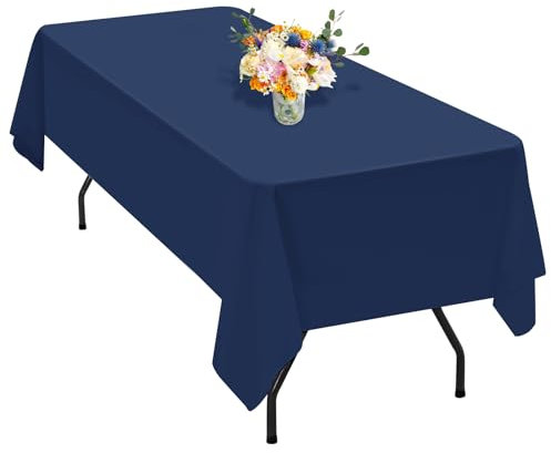 1 Packung dunkelblaue Polyester-Tischdecke für 2,4 m große rechteckige Tische, 153 x 320 cm Polyester-Stoff-Tischdecke, knitterfrei, waschbar, für Hochzeit, Geburtstag, Party, Bankett-Dekoration