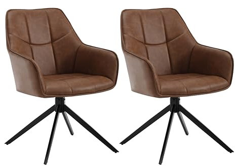 WOLTU Chaises de Salle à Manger Pivotantes Lot de 2, Chaise de Cuisine, avec Pieds en Métal, Dossier, Similicuir Vintage, Marron Clair, EZS10hbr-2