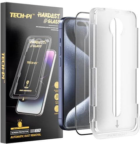 TECH-PI Screen Protector Tempered Glass Protector Phone Tempered Glass Film with Easy Installation Tool,HD Clear,Anti-Shatter,Compatible with 12/12Pro