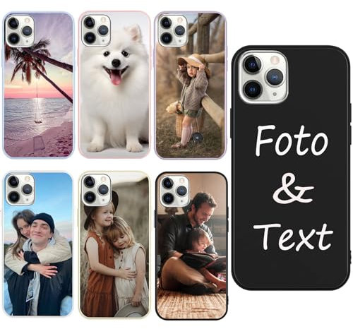 Personalisierte Handyhülle kompatibel mit iPhone 15 Hülle Personalisierte, mit Eigenem Foto Bild Text Individuelle Schutzhülle Schwarz Silikon Handyhülle Selbst Gestalten Text Custom Case