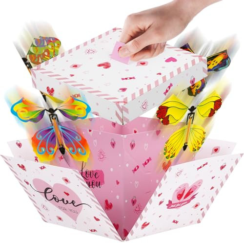 BOFUNX Überraschungsbox Geburtstag Geschenkbox mit Fliegende Schmetterlinge Explosion Box Pop Up Surprise Box für Geburtstag Hochzeit Abschluss Partydeko