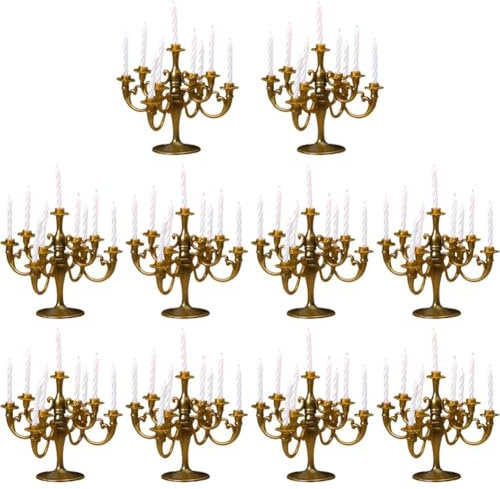 AMOYER 10 Pcs Mini Candelabra Cake Topper Candlestick Candle Holder Dessert Food Cake Topper for Christmas Wedding Birthday Decor