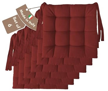 Il Tuo Artigiano Design 6 Stuhlkissen im Set, 40 x 40 cm 6 cm dick, Polsterung aus Schaumstoff und weichem Acryl, Sitzkissen Stuhl 6er Set, Stuhlkissen Outdoor 40x40 (6, Bordeaux)