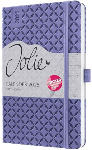 Wochenkalender Jolie A5 2025 dark purple - SIGEL - 1 Woche auf 2 Seiten - Terminplaner mit geprägtem Kunstleder-Cover, Gummiband, Stiftschlaufe, Einstecktasche und Stickerbogen - 13,5 cm x 20,3 cm