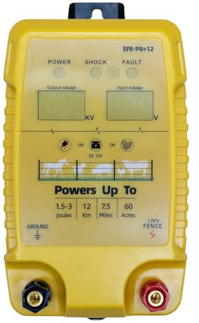 51buyoutgo Electric Fence Energiser 12v, Dual Input Solar Battery or Mains Powered, Electric Fencing Energiser Energizer Charger Kit for Horse Poultry Sheep Pig Cattle Deer, Features Hang Loop