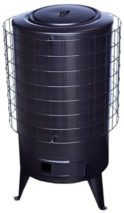 Estufa De Leña Redonda, Temperatura de los humos: 305ºc, Potencia 8.8 Kw Para Calentar Una Superficie De 50 M², Estufa Grande Chapa Para Leña, Estufa De Leña, Estufa De Carbon y Leña (Negro)