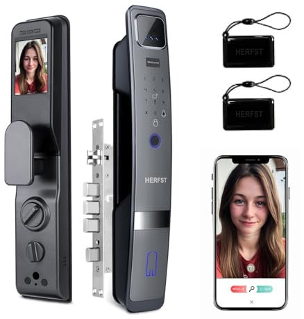 HERFST Tuya Smart Door Lock 3D Face Fingerprint Recognition Door Lock App Smart Lock Multifunctional Door Lock Suitable for Residential Smart Home, Commercial Apartments