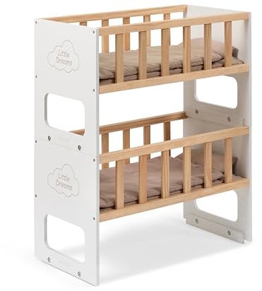 ELLA & PIET® Puppenetagenbett STOCKY Two Stapelbar (Weiß-Schlamm) Puppenbett für 2 Puppen Erweiterbar