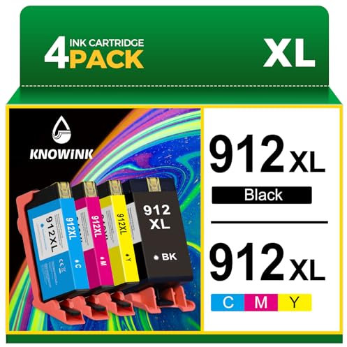 KNOWINK 912 XL 912XL Patronen Kompatibel für HP 912 Druckerpatronen Multipack für Officejet Pro 8022e 8023e 8024e 8025e Officejet 8012e 8014e 8015e 8017e Patronen(Schwarz Cyan Magenta Gelb,4er-Pack)