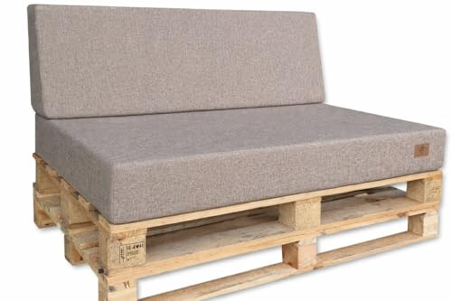 Odolplusz Palettenkissen 2er Set | Palettenauflagen mit Abnehmbarem Bezug | Sitzkissen für Europaletten 120x80 + Rückenlehne 120x40 | Schaumstofffüllung | Beige