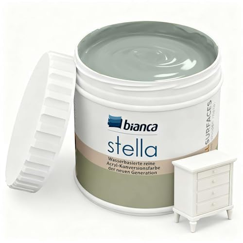 Bianca Stella Pittura per mobili senza fiocchi – Vernice profumata a base d'acqua per legno, mobile da cucina, tavolo, sedia, verde nebbia, lucido, antigraffio, altamente coprente, 500 ml
